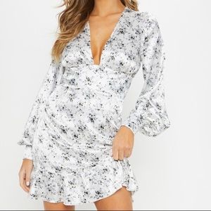 Prettylittlething white floral bodycon dress